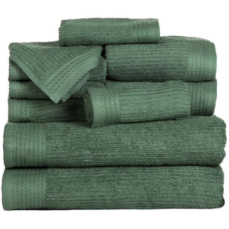 Lavish Home Ribbed 100% Cotton 10 Piece Towel Set - Green 27" x 54" - Image 2